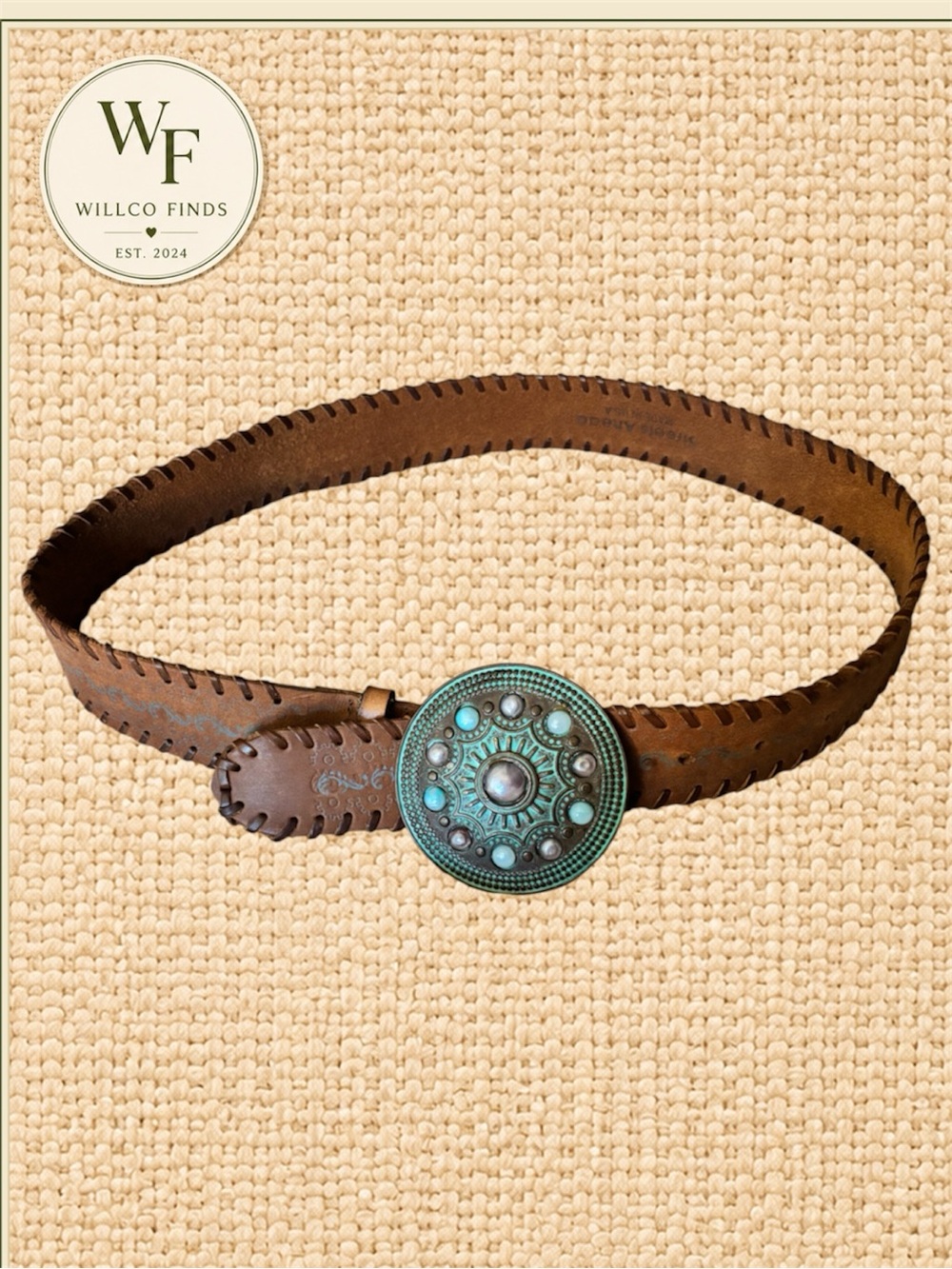 Streets Ahead Women’s Leather Belt Turquoise Concho Buckle Western Made USA